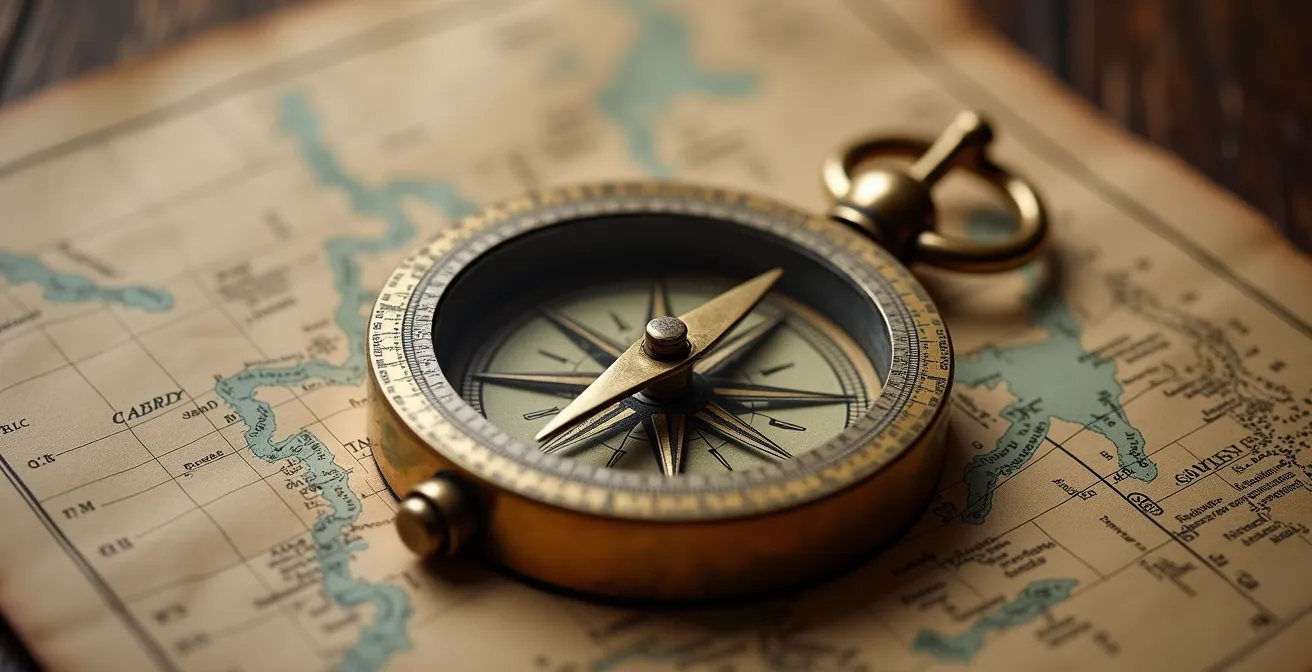 Boussole vintage symbolisant navigation stratégique vers le bien-être organisationnel